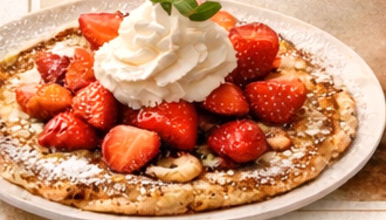 Dutch pancake with strawberries and cream