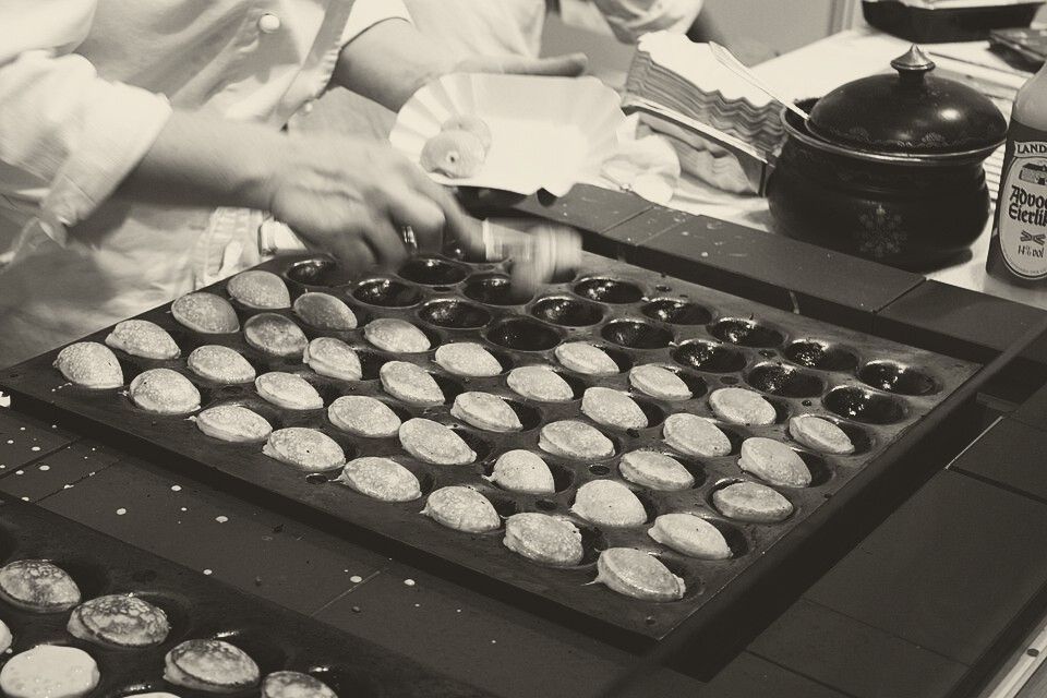 Poffertjes on the cast-iron plate